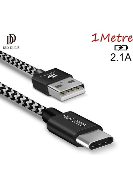 Dux Ducıs USB Type C Kopmaz Yırtılmaz USB Kablo Hızlı Şarj 1 METRE-(5775)