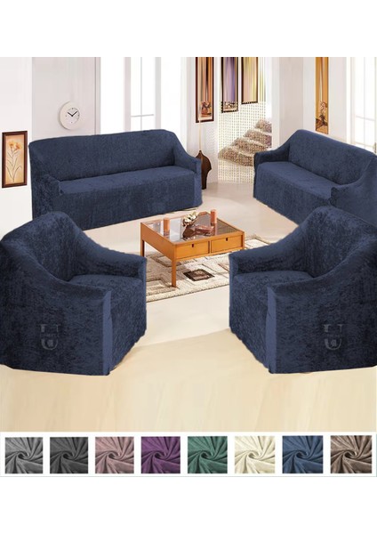 Kadife 3+3+1+1 Lastikli Kanepe Örtüsü | Lastikli Koltuk Örtüsü | Koltuk Kılıfı