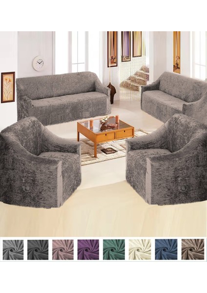 Kadife 3+3+1+1 Lastikli Kanepe Örtüsü | Lastikli Koltuk Örtüsü | Koltuk Kılıfı