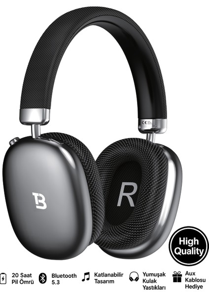 Kablosuz Kulaküstü Bluetooth Kulaklık Stereo-Mikrofon-Aux HK-034