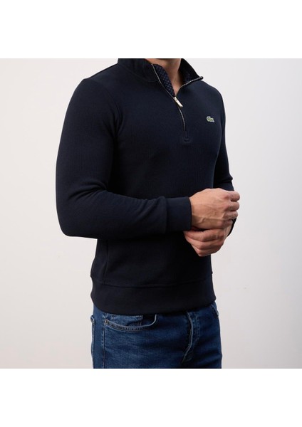 Fermuar Yaka Dar Kesim Lacivert Garnili Erkek Trıko fiyatları