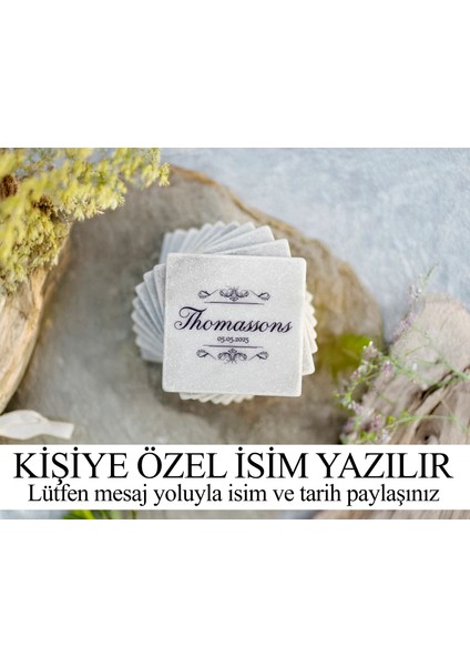 Silva - 6'lı Set Kişiselleştirilen Beyaz Mermer Bardak Altlığı - 10CM - Mesajla Isim Tarih Belirtin -Hediyelik Isimli Bardak Altlığı