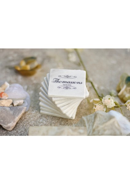 Silva - 6'lı Set Kişiselleştirilen Beyaz Mermer Bardak Altlığı - 10CM - Mesajla Isim Tarih Belirtin -Hediyelik Isimli Bardak Altlığı modelleri