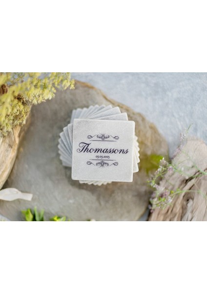 Silva - 6'lı Set Kişiselleştirilen Beyaz Mermer Bardak Altlığı - 10CM - Mesajla Isim Tarih Belirtin -Hediyelik Isimli Bardak Altlığı fırsatları