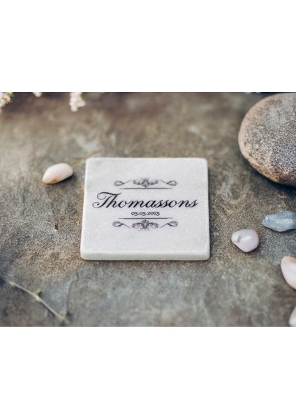 Silva - 6'lı Set Kişiselleştirilen Beyaz Mermer Bardak Altlığı - 10CM - Mesajla Isim Tarih Belirtin -Hediyelik Isimli Bardak Altlığı indirimleri