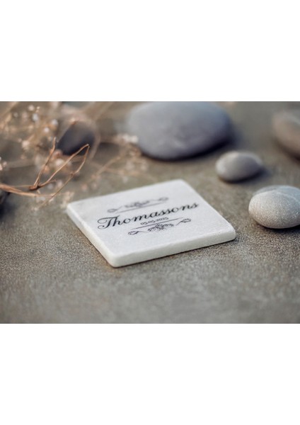 Silva - 6'lı Set Kişiselleştirilen Beyaz Mermer Bardak Altlığı - 10CM - Mesajla Isim Tarih Belirtin -Hediyelik Isimli Bardak Altlığı