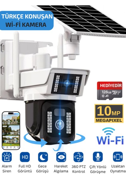 RX33 Wifi Solar Güvenlik Kamerası Türkçe Hareketli Gece Görüşlü Güneş Enerjili Panelli Akıllı Kamera