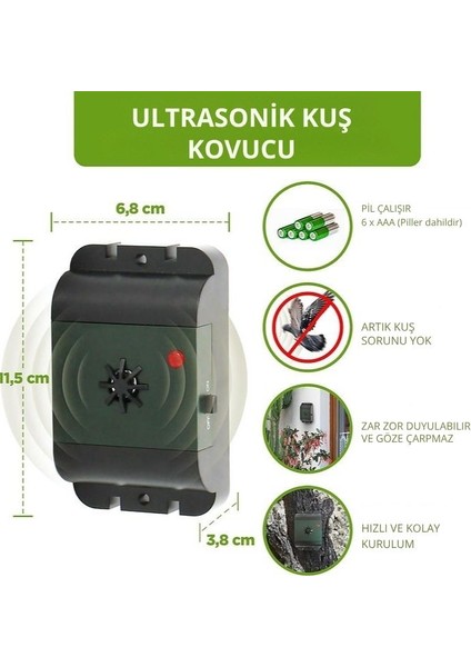 Pilli Mobil Kuş Uzaklaştırıcı – Ultrasonik, 40 M² Alan (Ilk Piller Dahil) modelleri