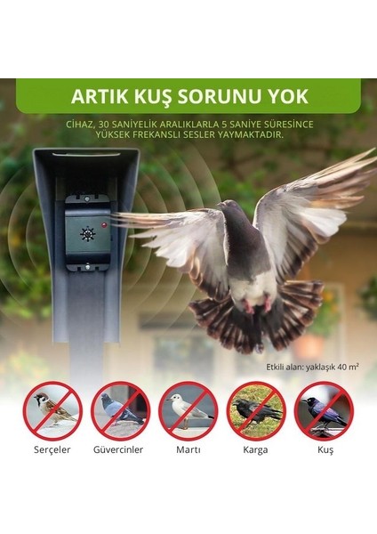 Pilli Mobil Kuş Uzaklaştırıcı – Ultrasonik, 40 M² Alan (Ilk Piller Dahil) fırsatları