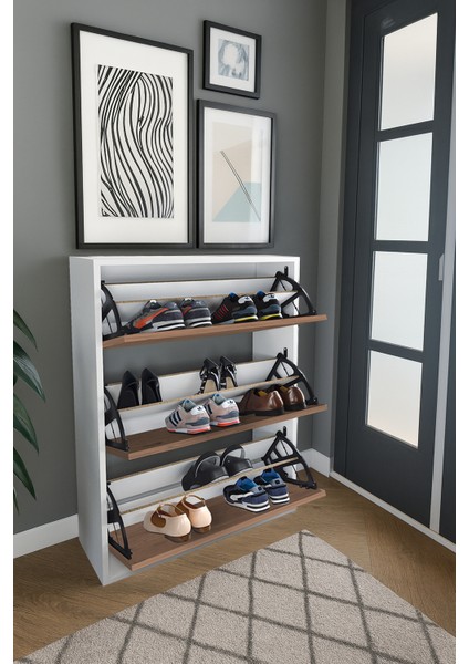 3 Bölmeli Ayakkabılık - Çam ve Beyaz fiyatları