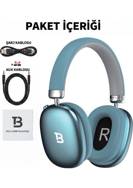 Kablosuz Kulaküstü Bluetooth Kulaklık Stereo-Mikrofon-Aux HK-034