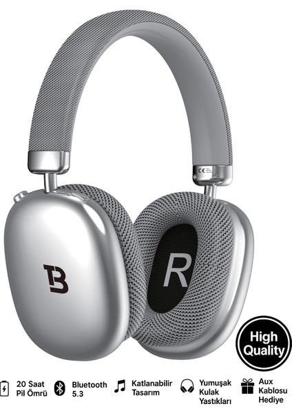 Kablosuz Kulaküstü Bluetooth Kulaklık Stereo-Mikrofon-Aux HK-034