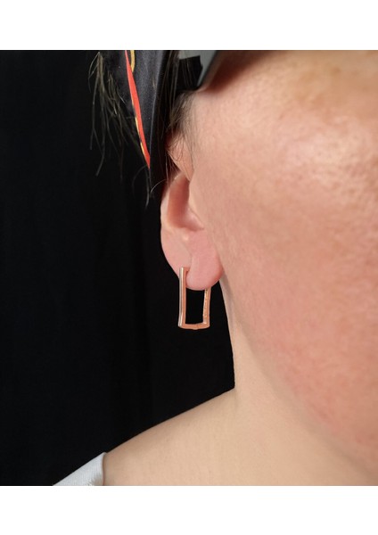 Rose Dikdörtgen Gümüş Küpe