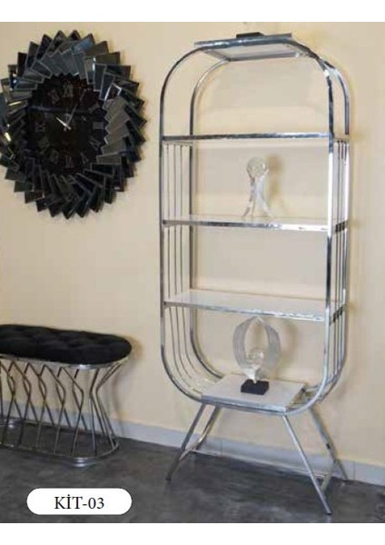 Mim Gümüş Eyfel 4 Raflı Elips Kitaplık