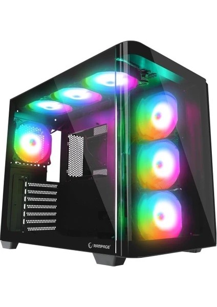 Rampage Loopy Plus 950W 80+ Temperlı Cam 7X12CM Rgb Fan Gamıng Atx Kasa Sıyah
