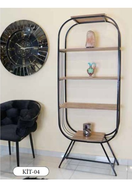 Mim Ceviz - Siyah Eyfel 4 Raflı Elips Kitaplık