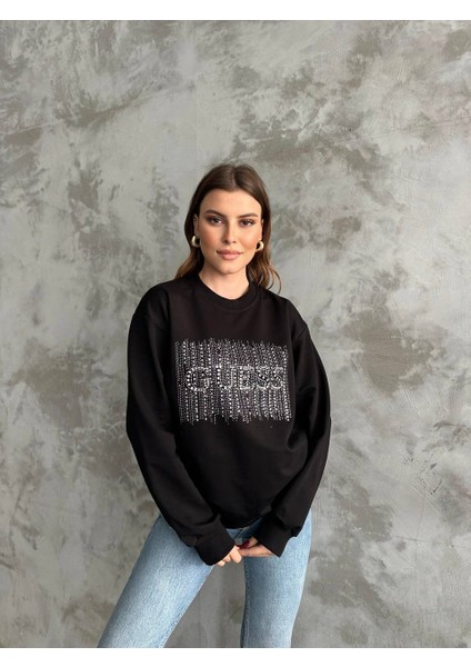 Asur Butik Kadın Taşlı Yazılı Sweatshirt