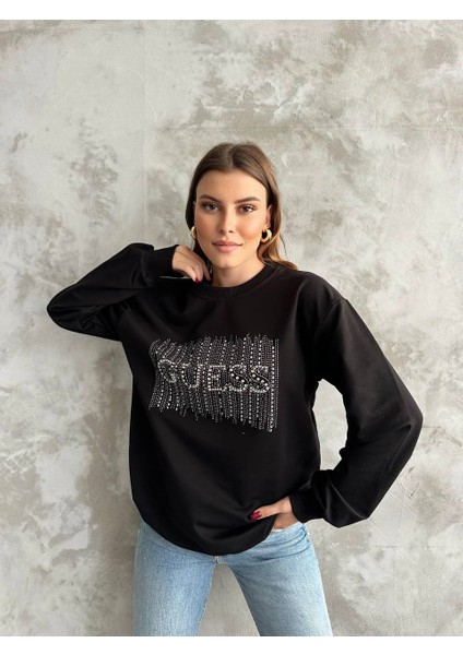 Asur Butik Kadın Taşlı Yazılı Sweatshirt modelleri