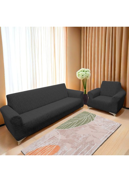 Jakarlı Çubuk, Düz Desen 3 2 1 1 Lastikli Koltuk, Kanepe, Çekyat Örtüsü, Kılıfı Esnekli