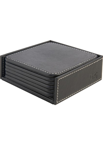 Bardak Altlığı,6’lı Set,masaüstü Kare Cup Coaster,vegan Suni DERI,11X11 Cm.,siyah