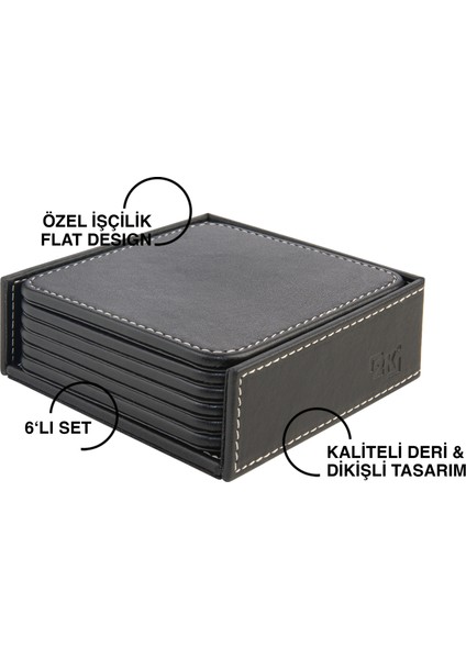 Bardak Altlığı,6’lı Set,masaüstü Kare Cup Coaster,vegan Suni DERI,11X11 Cm.,siyah fiyatları