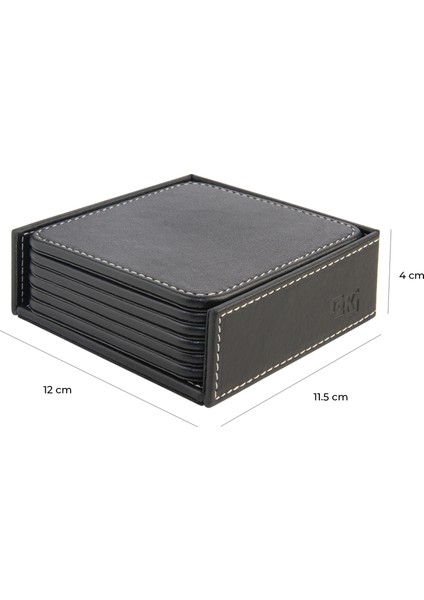 Bardak Altlığı,6’lı Set,masaüstü Kare Cup Coaster,vegan Suni DERI,11X11 Cm.,siyah modelleri