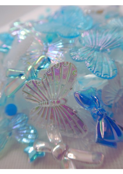 Mavi Jelly Charm Boncuk Janjanlı Akrilik Boncuk Karışık 50 Adet