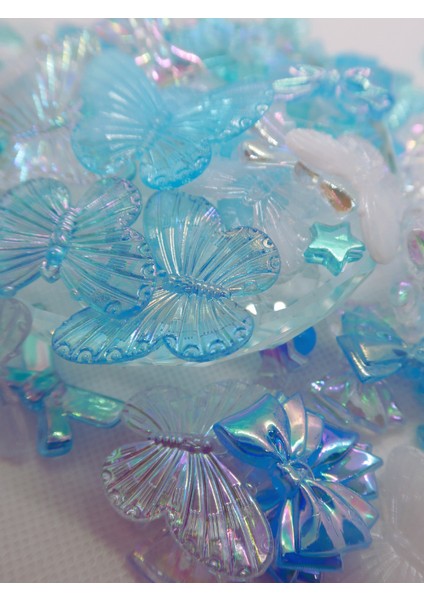 Mavi Jelly Charm Boncuk Janjanlı Akrilik Boncuk Karışık 50 Adet modelleri