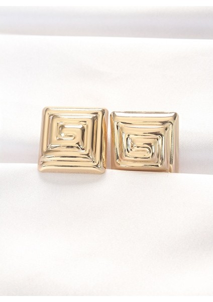 Pirinç Gold Renk Kare Form Küpe