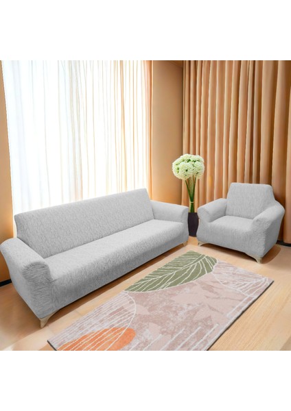 Jakarlı Çubuk, Düz Desen 3 2 1 1 Lastikli Koltuk, Kanepe, Çekyat Örtüsü, Kılıfı Esnekli