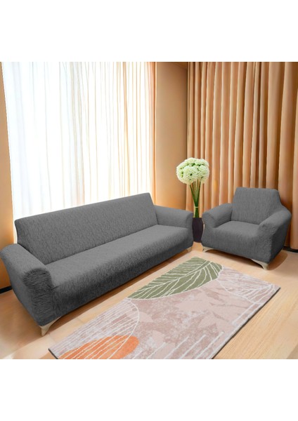 Jakarlı Çubuk, Düz Desen 3 2 1 1 Lastikli Koltuk, Kanepe, Çekyat Örtüsü, Kılıfı Esnekli