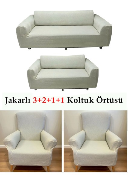 Jakarlı Çubuk, Düz Desen 3 2 1 1 Lastikli Koltuk, Kanepe, Çekyat Örtüsü, Kılıfı Esnekli