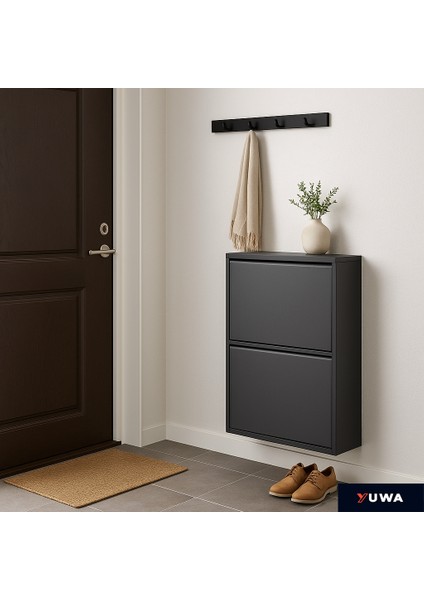2’li Antrasit Renk Metal Ayakkabılık Çok Amaçlı Organizatör Metal Dolap