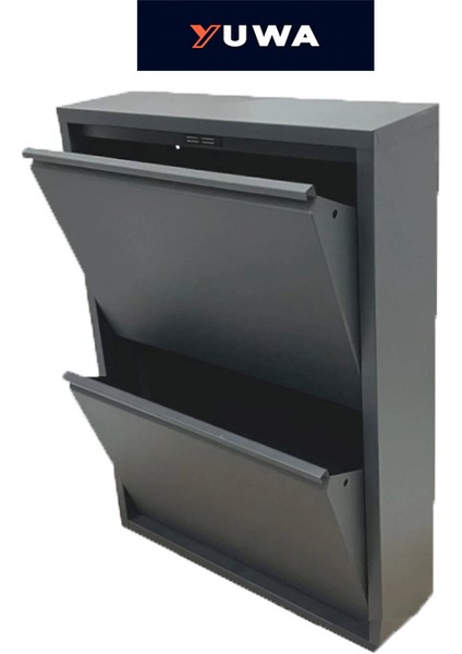 2’li Antrasit Renk Metal Ayakkabılık Çok Amaçlı Organizatör Metal Dolap