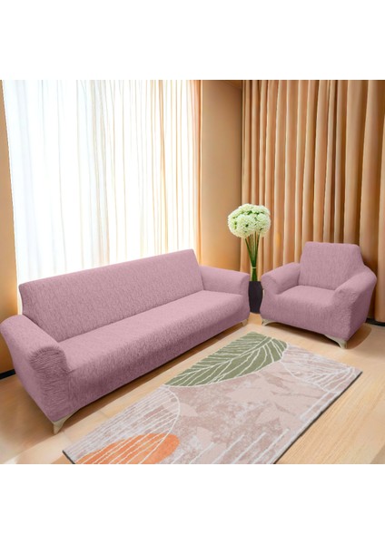 Jakarlı Çubuk, Düz Desen 3 2 1 1 Lastikli Koltuk, Kanepe, Çekyat Örtüsü, Kılıfı Esnekli