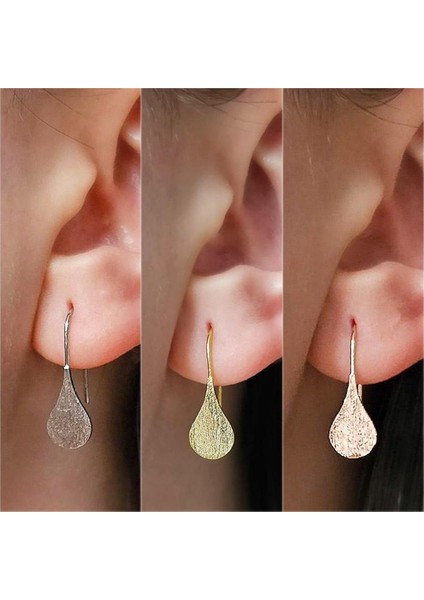 Üç Renkli Mat Dokulu Damla Küpe Gümüş, Altın, Rose Gold Seçenekli, Zarif ve Sade Desen fiyatları