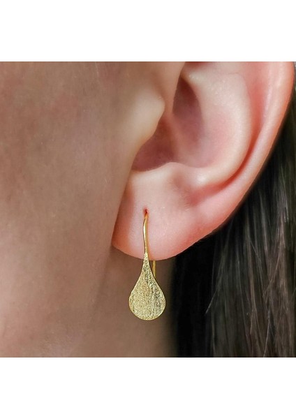 Üç Renkli Mat Dokulu Damla Küpe Gümüş, Altın, Rose Gold Seçenekli, Zarif ve Sade Desen