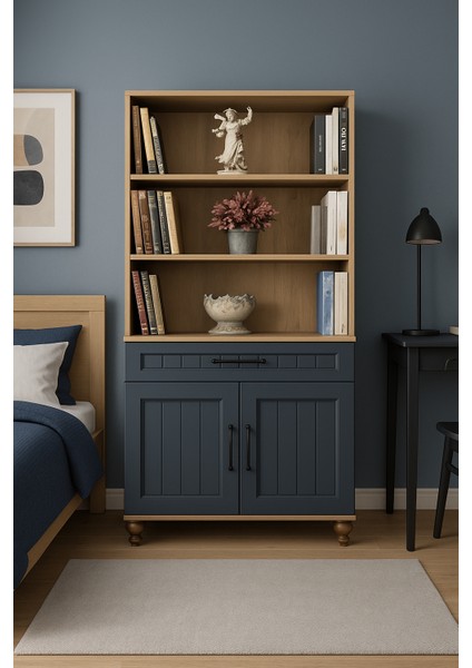 Ozan Kapaklı Şifonyer & Kitaplık Set | %100 MDF | Ağaç Ayaklar | Uzun Ömürlü Mobilya