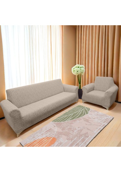 Jakarlı Çubuk, Düz Desen 3 2 1 1 Lastikli Koltuk, Kanepe, Çekyat Örtüsü, Kılıfı Esnekli