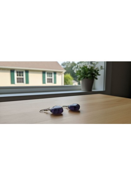 Doğal Ametist Kalpli Küpe – Şifa ve Enerji Taşı, Altın Kaplama Zarif Takı