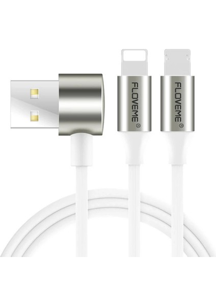 Floveme 2 In1 Iphone 14-13-1211 ve Micro USB Şarj KABLOSU-(5775)