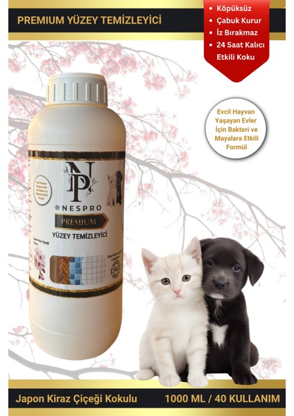 Premium Yüzey Temizleyici - Köpüksüz, Evcil Hayvan Yaşayan Evler Için Uygun 1 Lt