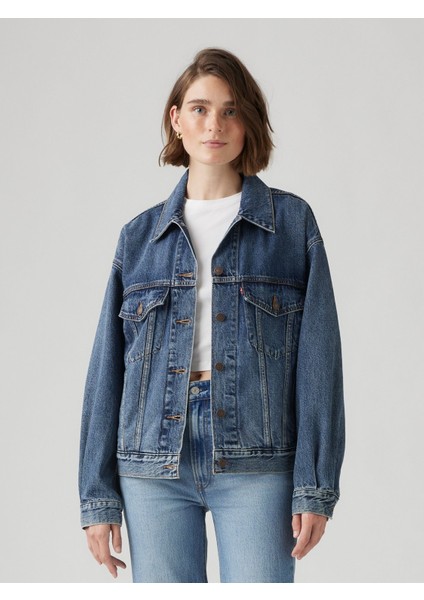 90S Trucker Kadın Mavi Jean Kot Ceket A1743-0122