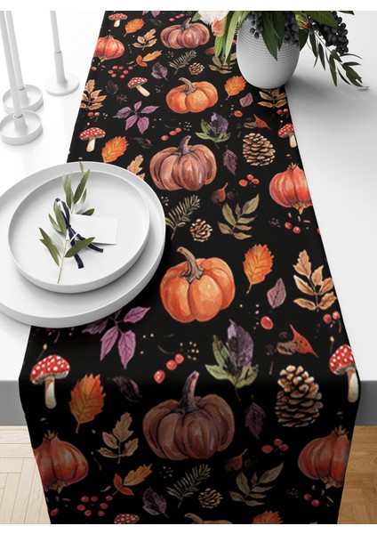 Sonbahar Serisi 140X40 cm Dijital Baskılı Runner (Halloween Autumn)
