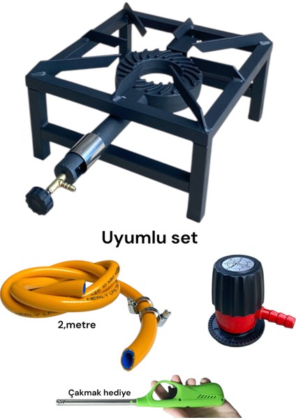 Volkan Sanayi Tipi Canavar Profil Tüplü Ocak Uyumlu Set 2,mt Hortum Kelepçe Ayarlı Demir Başlık