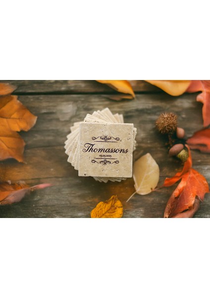 Silva - 6'lı Set Kişiselleştirilen Bej Traverten Mermer Bardak Altlığı - 10CM - Mesajla Isim Tarih Belirtin -Hediyelik Isimli Bardak Altlığı modelleri