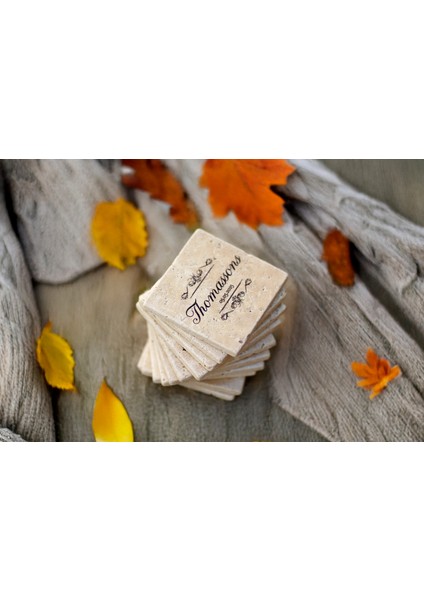 Silva - 6'lı Set Kişiselleştirilen Bej Traverten Mermer Bardak Altlığı - 10CM - Mesajla Isim Tarih Belirtin -Hediyelik Isimli Bardak Altlığı fırsatları