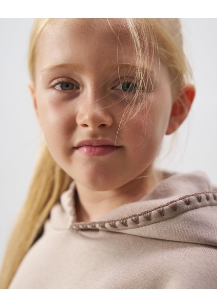 Kız Çocuk Pamuklu Bej Kapüşonlu Sweatshirt Eşofman Alt-Üst Takım - Rahat Günlük Giyim fiyatları