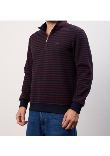 Fermuar Yaka Bordo Çizgili Regular Fıt Uzun Kol fiyatları