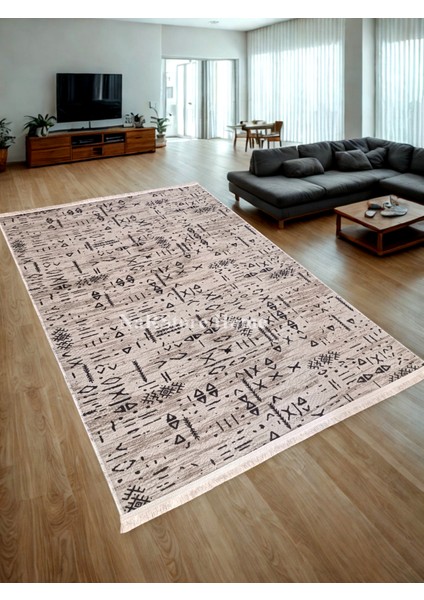 Iskandinav Kabartmalı Saçaklı Kahve Kaymaz Taban Yıkanabilir Kesme Yolluk Halı